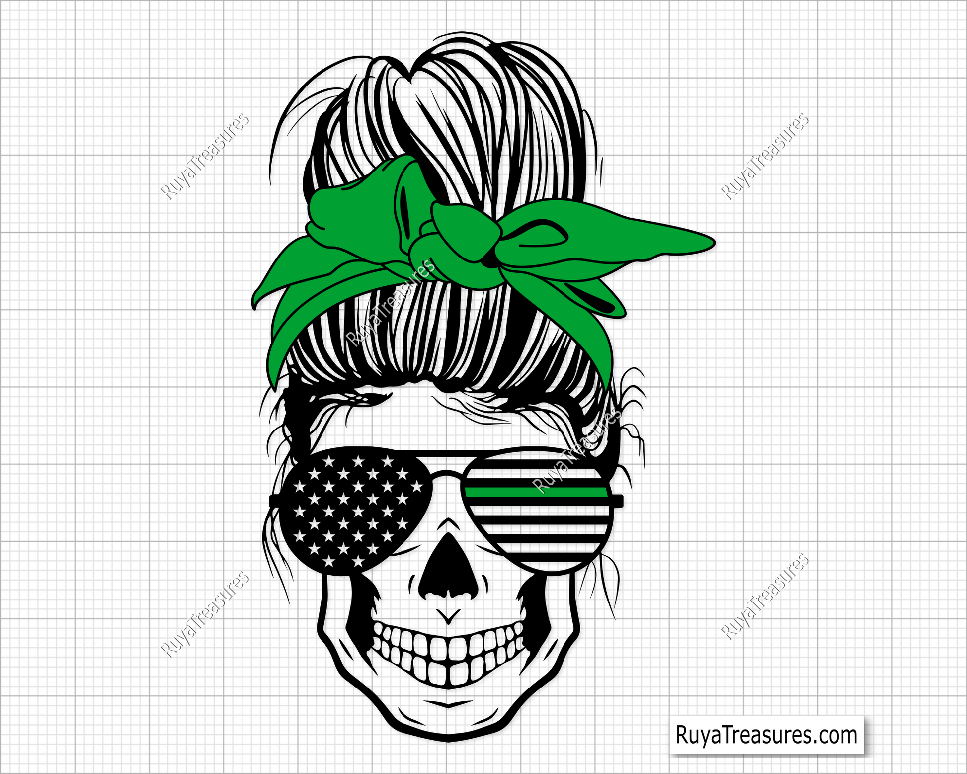 Messy Bun Wife Life Green Line