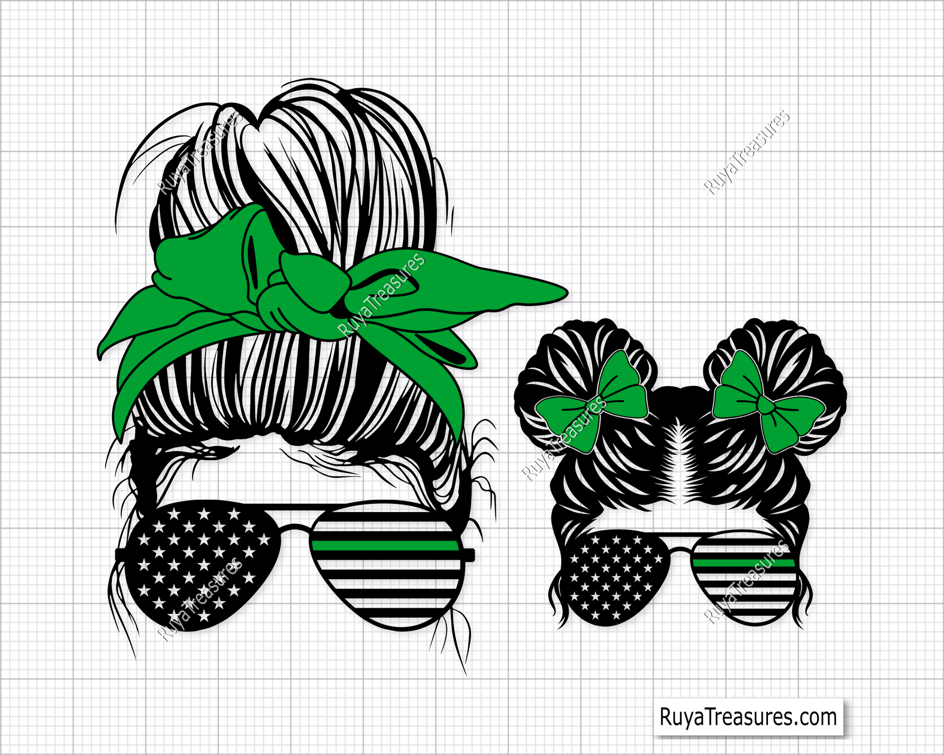 Messy Bun Wife Life Green Line