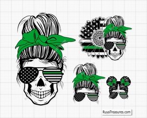 Messy Bun Wife Life Green Line