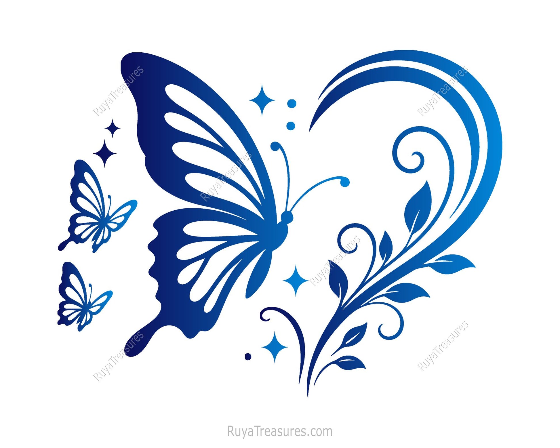 Decorative butterfly swirl heart design with nature-inspired elements