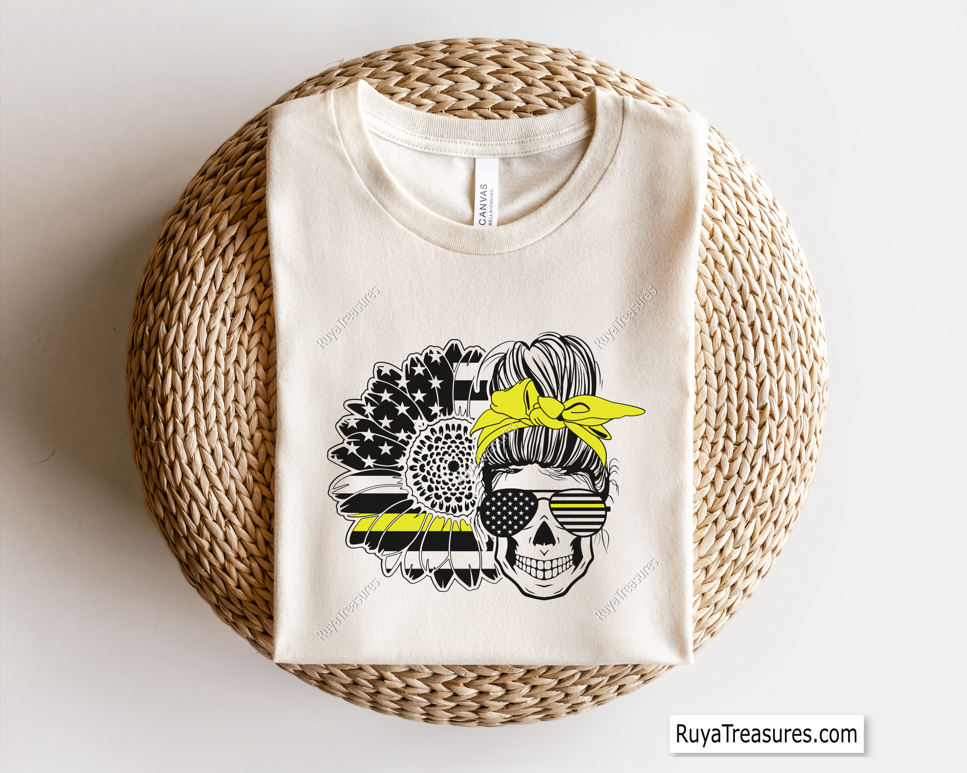 American Sunflower Messy Bun Yellow Line svg
