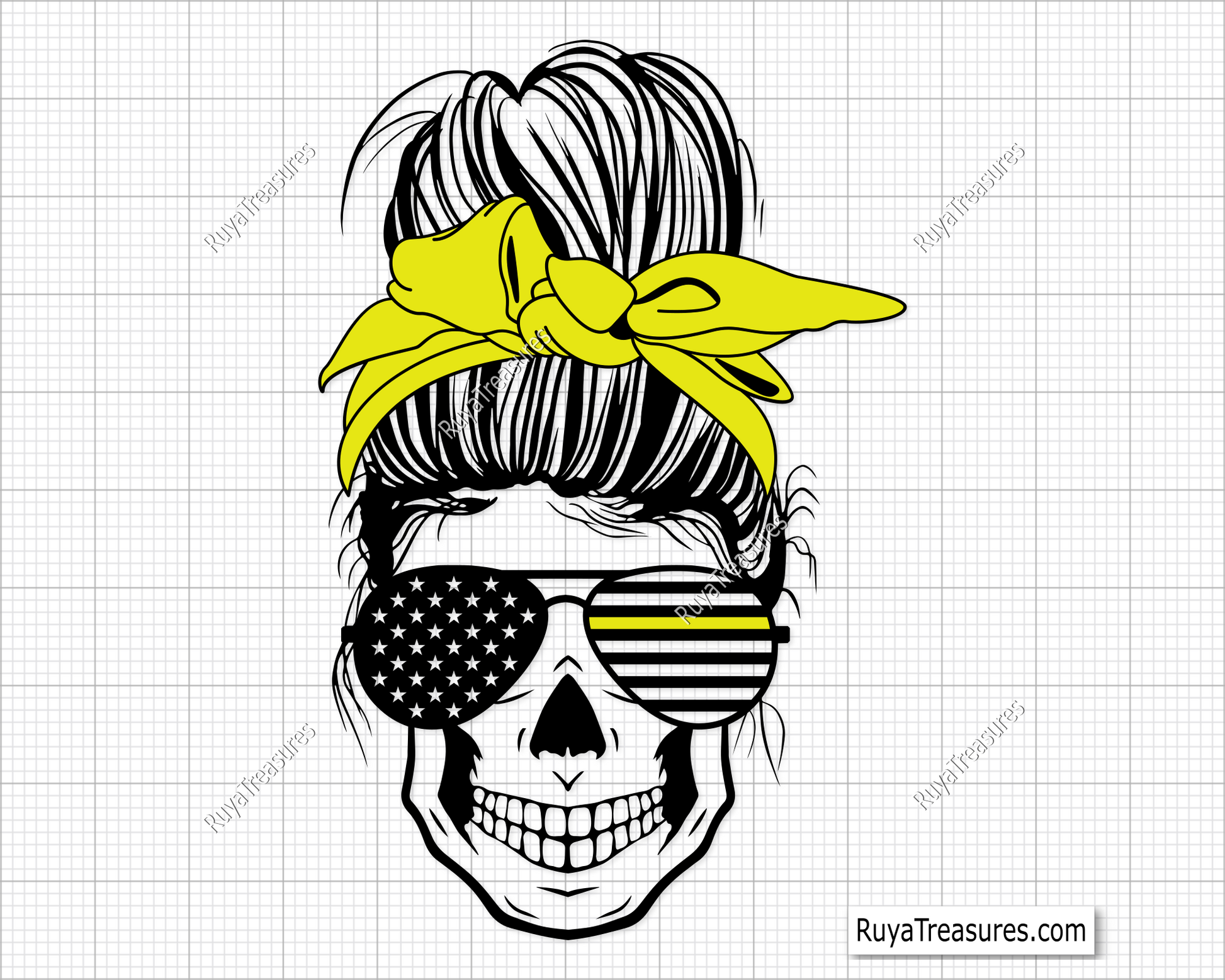 American Sunflower Messy Bun Yellow Line svg