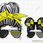 American Sunflower Messy Bun Yellow Line svg