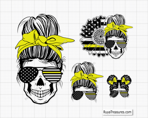 American Sunflower Messy Bun Yellow Line svg