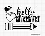 Hello Kindergarten SVG PNG, a fun and cheerful first-day-of-school design perfect for shirts, classroom decor, and kids' crafts.