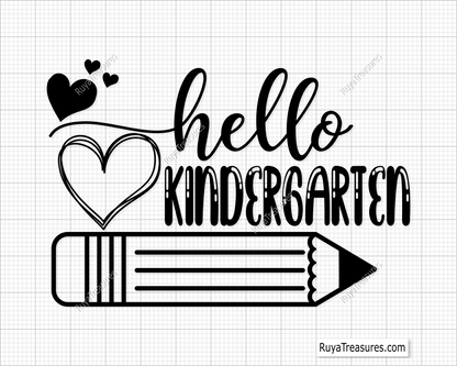 Hello Kindergarten SVG PNG, a fun and cheerful first-day-of-school design perfect for shirts, classroom decor, and kids' crafts.