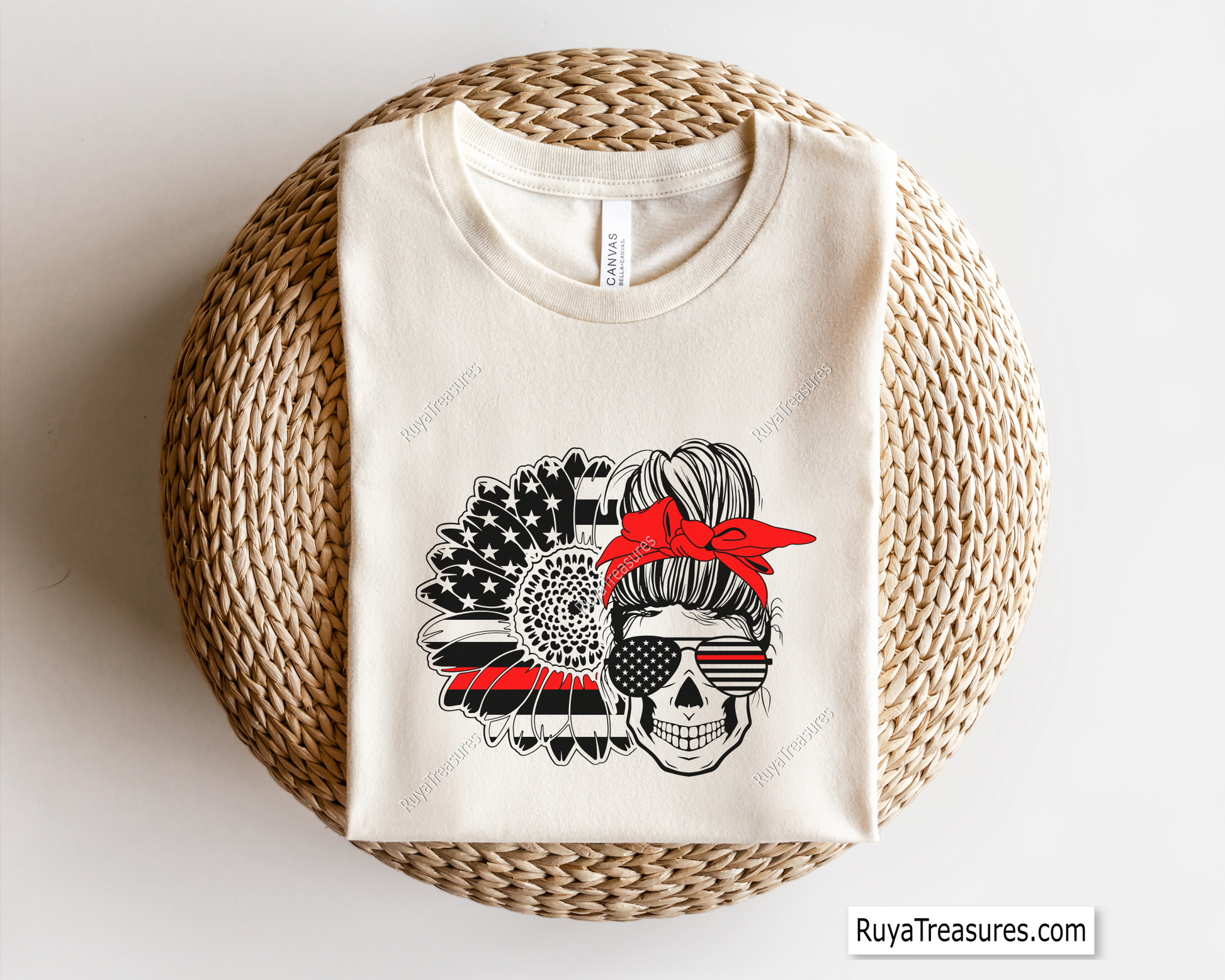 American Sunflower Messy Bun Red Line svg