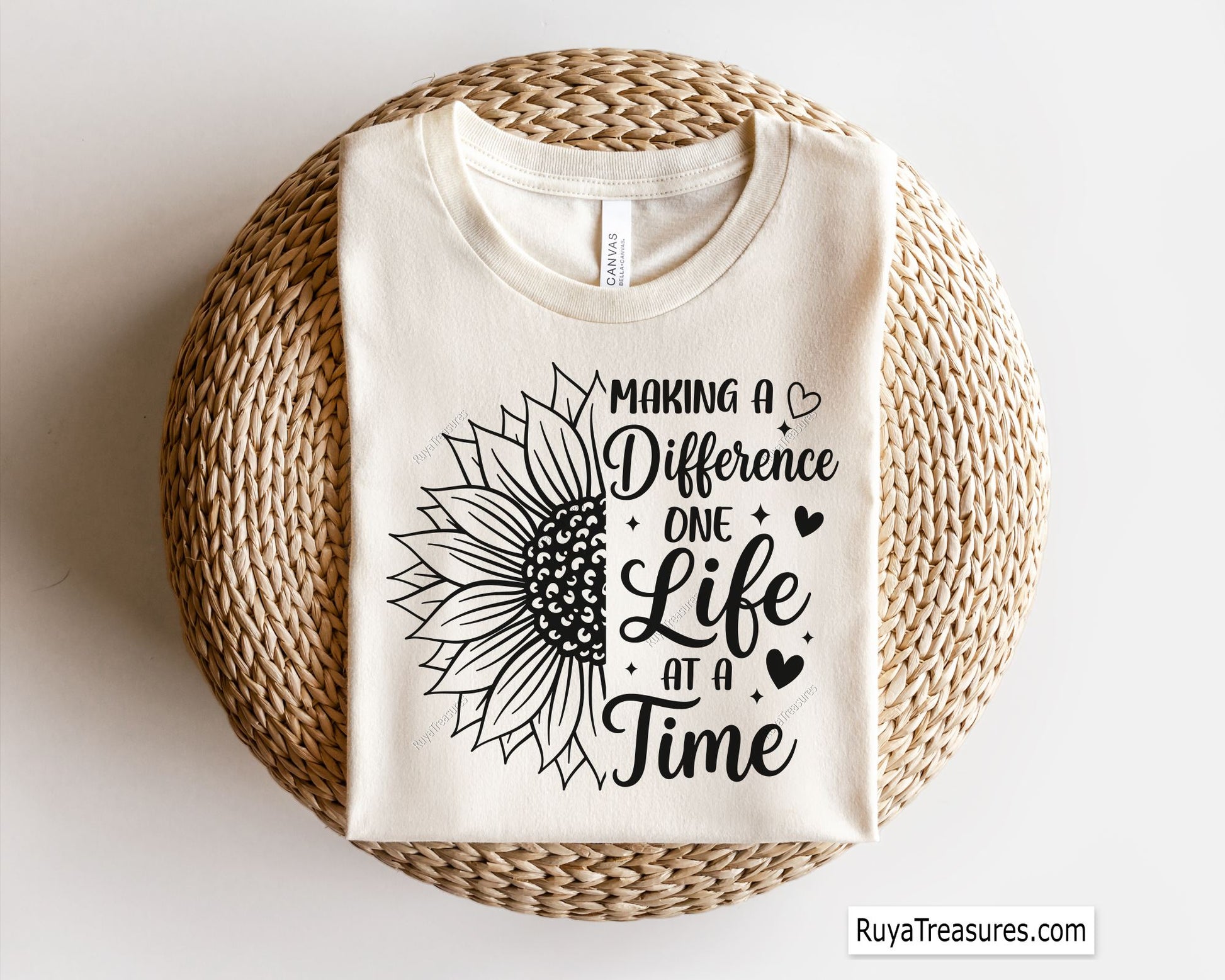 Making a difference one life at a time sunflower design with half sunflower illustration and bold motivational healthcare quote typography [making a difference one life at a time sunflower] SVG design for Cricut and Silhouette